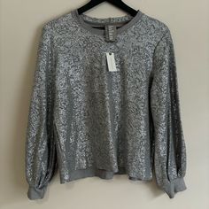 New With Tags, Never Worn Beautiful Silver Metallic Anthropologie Dolan Metallic Crewneck Sweatshirt 100% Cotton Please See Pictures For Approximate Measurements Fall Party Crew Neck Knit Top, Fall Party Knit Top With Crew Neck, Casual Party Sweatshirt, Casual Crew Neck Long Sleeve Top For Party, Casual Long Sleeve Crew Neck Top For Party, Casual Long Sleeve Party Sweatshirt, Fall Party Long Sleeve Crew Neck Top, Silver Sweater, Silver Coat