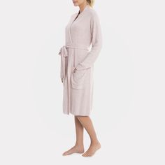 Barefoot Dreams "CozyChic Lite" ribbed robe. Fold-back shawl collar Long sleeves. Relaxed fit. Knee length. Nylon/rayon. Machine wash. Imported. Fitted Fall Loungewear Robe, Fitted Robe For Loungewear In Fall, Fitted Fall Robe For Loungewear, Fall Loungewear Robe With Open Front, Fall Loungewear Open Front Robe, Cozy Daywear Robe, Cozy Winter Robe For Daywear, Cozy Shawl Collar Cardigan For Loungewear, Fitted Open Front Robe For Loungewear