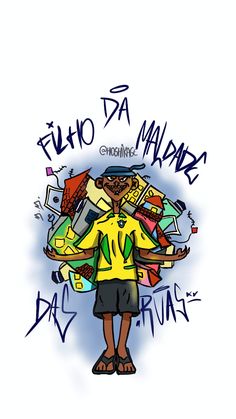 a drawing of a man holding a bunch of items in his hands with the words elho da marro on it