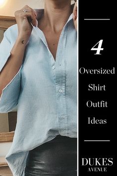 Get inspired on how to style oversized shirts in 4 ways with this Dukes Avenue fashion guide. These oversized shirt outfit ideas include 4 ways to tuck oversized shirts and how to style them with 4 different bottoms, such as styling oversized shirts with jeans. Oversize Shirt Tucked In, How To Tuck Oversized Button Down Shirt, Oversized Oxford Shirt Outfit, Mens Oversized Shirt Outfits For Women, Large Shirt Hacks, Ways To Tuck In An Oversized Shirt, Oversize Button Down Shirt Outfit, Mens Shirt Outfit Women, Large Shirt Outfit Women