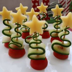 cucumber and cheese christmas tree appetizers on a plate