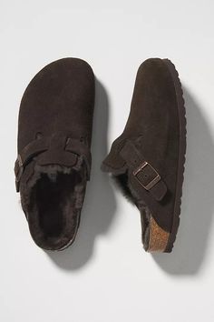 Birkenstock Boston Shearling Clogs | Anthropologie Shearling Clogs, Birkenstock Boston Shearling, Pretty Shoes Sneakers, Winter Desserts, Hype Shoes, Girly Shoes, Birkenstock Boston