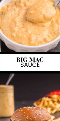 two pictures with different types of food in them and the words, big mac sauce