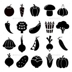 black and white vegetables silhouettes - food objects