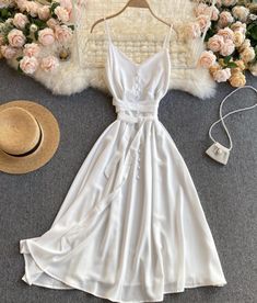 Elegant A-line Chiffon Dress, White Midi Length Chiffon Party Dress, White Midi-length Chiffon Party Dress, White Midi Chiffon Dress For Party, White A-line Chiffon Party Dress, Elegant A-line Chiffon Dress For Spring, Chic White Flowy Chiffon Dress, Elegant Sleeveless Chiffon Dress For Summer, White Fitted Chiffon Midi Dress