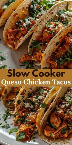 slow cooker quesadillas with chicken tacos on a white platter