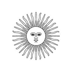 a black and white drawing of the sun with its face drawn in it's center