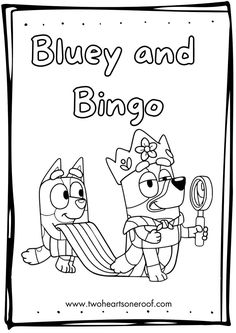 the bluey and binggo coloring page is shown with an image of two cartoon characters