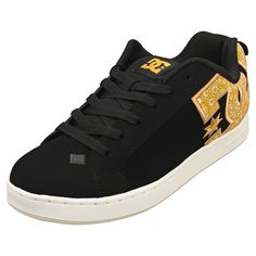 Elevate your style with the DC Shoes Court Graffiks in a striking Black Gold combination. These women's skate trainers seamlessly blend premium leather and durable synthetic materials for lasting performance and a sleek look. The textile lining and insole provide comfort, while the rubber outsole ensures superior grip on any terrain. Lace-up fastening offers a secure fit, making these shoes perfect for both skating and everyday wear. Reference 300678-204 to find your new go-to shoe for a bold and confident look. Style: COURT GRAFFIK Outer: Leather & Synthetic Lining: Textile Fastening: Lace-Up Sole: Rubber Colour: Black Gold Sup. Ref.: 300678-204 NOTICE FOR EU CUSTOMERS: YOU ARE RESPONSIBLE FOR IMPORT DUTIES AND VAT AT THE DESTINATION COUNTRY FOR ANY ORDERS ABOVE 150 EUROS Subscribe to New Dc Sneakers, 2000s Shoes, Sneaker Outfits Women, Women Skates, Gold Sneakers, Synthetic Materials, Dc Shoes, Shoes Trainers, Skating