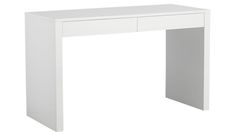 a white desk with two drawers on the top and one drawer at the bottom that is open