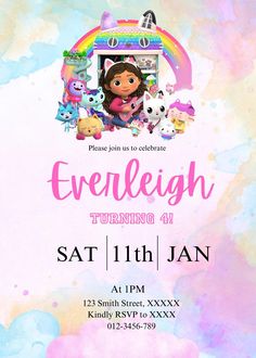 a birthday party flyer with an image of dora and friends in the frame on it