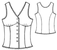 the front and back views of a women's top with buttons on each side