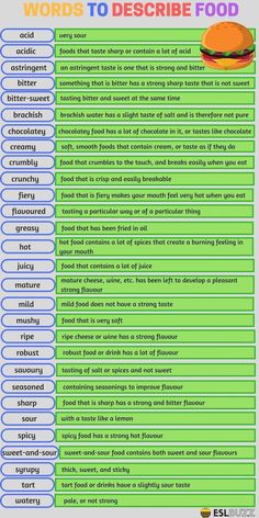 words to describe food in english