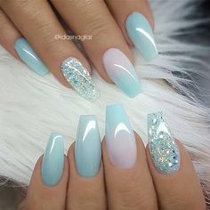 ❁ For More Pins Like This Follow @Kebay Nails Healthy, Nails With Glitter, Glitter Accent Nails, Winter Nails Acrylic, Ombre Nail Designs, Acrylic Nails Coffin, Accent Nails