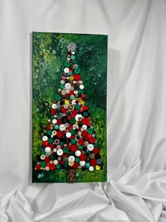 a painting of a christmas tree made out of buttons