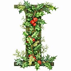 the letter l is decorated with holly and berries