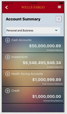 an iphone screen showing the wells fargo account summery on it's display