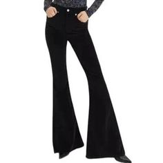 Veronica Beard Sheridan Exaggerated Flare High Rise Black Velvet Pant Sz 30 Nwot Women's Size 30 Pants In New Without Tags Condition Zip Fly With Button Closure, Five-Pocket Silhouette Tonal Stitching, Silver-Tone Hardware, Belt Loops Bell-Bottom Silhouette 52% Cotton/39% Modal/7% Polyester/2% Spandex Machine Wash Measurements Are Pictured Bbb!024 1 Lb 7 Oz Elegant Black Flares For Party, Fitted High Rise Wide Leg Pants For Fall, Fitted High Rise Flare Jeans For Night Out, High Waist Flare Jeans For Night Out In Fall, Fitted High-waisted Flare Jeans For Fall, Fall High-waisted Fitted Flare Jeans, High Rise Black Flares For Fall, Wide Leg Flare Jeans For Winter, Chic Black Flares For Fall