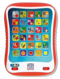 the children's tablet is designed to look like it has many letters and numbers on it