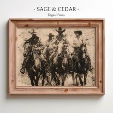 an image of three men on horses in the wild with words saying sage & cedar digital prints