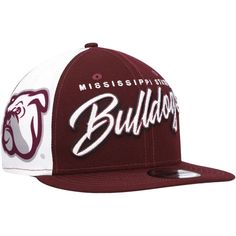 Keep your Mississippi State Bulldogs spirit up in between games with this Outright 9FIFTY hat from New Era. It features distinct Mississippi State Bulldogs graphics printed on soft fabric. A snap closure makes adjusting the fit fast and easy. Structured fit Snapback Brand: New Era Wipe clean with a damp cloth Woven clip tag High Crown Officially licensed One size fits most Six panels with eyelets Embroidered graphics with raised details Material: 100% Polyester Gray undervisor Imported Flat bill Collegiate Fan Merchandise Snapback Hats, Collegiate Snapback Hat, Game Day Flat Bill Adjustable Hat, Adjustable Snapback Hats For Fan Gear, Adjustable Flat Bill Hat For Game Day, Adjustable Snapback Fan Gear Hats, Adjustable Flat Bill Hats For Fan Gear, Adjustable Flat Bill Hat For Fan Gear, Team-colored Snapback Hat