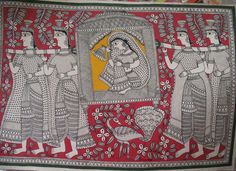 Large Madhubani Paintings, Madhubani Godna Painting, Bharni Style Madhubani Painting, Godna Style Madhubani Painting, Godna Style Madhubani, Pichwai Paintings, Hinduism Art, Madhubani Art, Signed Artwork