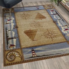 an area rug with various items on it