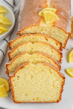 slices of lemon bread on a white plate