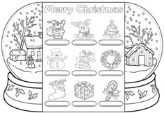 a snow globe filled with christmas pictures and numbers to print out for the children's holiday