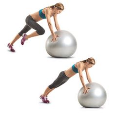 a woman doing exercises on an exercise ball