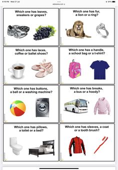 an image of different things that are in the english speaking game, which includes pictures and words