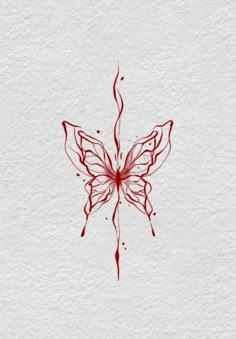 a drawing of a butterfly with red paint on it's wings and the tail