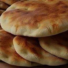 some bread is stacked on top of each other