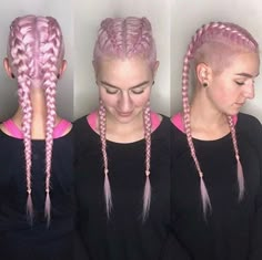 Female Undercut Long Hair, Weird Haircuts, Pink Braids, Shaved Hair Cuts, Short Shaved Hairstyles, Shaved Hair Designs, Hair Extensions For Short Hair