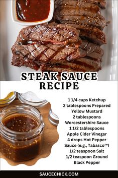 steak sauce recipe on a white plate with the words steak sauce in front of it