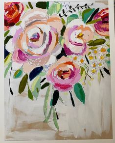 a painting of pink and white flowers in a vase