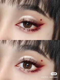 Chinese Red Eye Makeup, Red Kpop Makeup, Chinese Red Makeup, Red Make Up Prom, Enhypen Makeup Looks, Alt Red Makeup, Red And Black Douyin Makeup, Enhypen Makeup Inspired, Chinese Dragon Makeup