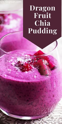 vegan dragon fruit chia pudding served in a glass topped with cubed dragon fruit and desiccated coconut Fruit Chia Pudding, Pudding Recept, Dragonfruit Recipes, Chia Pudding Recipes Healthy, Easy Pudding Recipes, Chia Pudding Recipe, Fruit Pudding