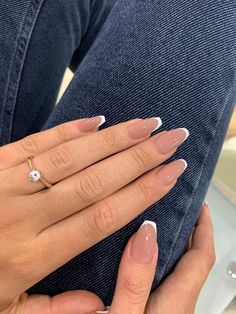 Woman’s hand with simple long french manicure nail inspo Ongles Beiges, Minimal Nails, Acrylic Nails Coffin Short, Neutral Nails, Classy Nails, Chic Nails, Short Acrylic Nails, Best Acrylic Nails, Gorgeous Nails