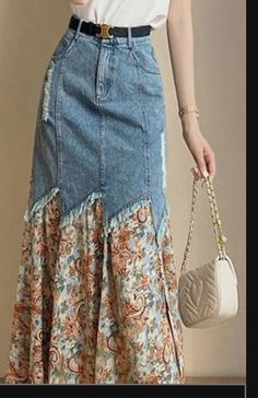 Shabby Chic Outfits, Reconstructed Denim, Maxi Skirts Summer, Shabby Chic Clothes, Womens Skirt Suits, Skirts Summer, Skirt Elegant