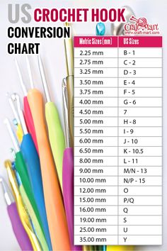 the us crochet hook size chart is shown