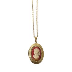 Deadstock Lady Cameo Locket Necklace Cameo Locket, Red Flower Necklace, Pig Necklace, Locket Earrings, Cowgirl Necklaces, Bolo Necklace, Pear Earrings, Animal Bracelet, Seashell Earrings