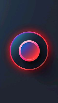 an illuminated circular object on a black background with red and blue lights in the center