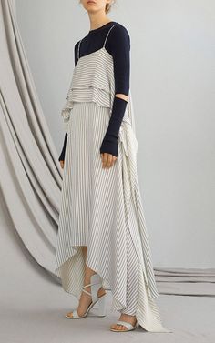 Adeam Look 1 on Moda Operandi Chic V-neck Cotton Maxi Dress, Cotton Midi-length Loungewear Dress, White Maxi-length Kaftan For Loungewear, Bohemian Off-white Cotton Dress, Chic Off-white Cotton Maxi Dress, Layering Fashion, Resort 2017 Fashion, Current Fashion Trends