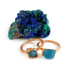 Beautiful, natural and organic raw blue apatite stone set in copper. Each stone and ring are one of a kind and custom made in your size. All rings are sealed to help preserve the finish. Your ring will be similar to the rings in the pictures. Please allow 2 weeks prior to shipping for your ring to be made especially for you! Note: The apatite stone is raw and unpolished, which means it may have imperfections. This ring was created through a process called electroforming, which allows copper to b Electroformed Ring, Apatite Ring, Apatite Stone, Raw Stone Ring, Hodge Podge, Aesthetic Rooms, Blue Apatite, Copper Rings, Green Gemstones