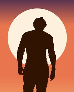 the silhouette of a man standing in front of a full moon with his hands on his hips