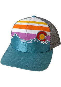 This Colorado Light Blue Adjustable Hat features a front Colorado-inspired design. ColoradoCool Trucker, Front Colorado-inspired design, Contrast back trucker mesh, Back local woven label, Plastic snap closure, Cotton/Poly Blend, Curved Bill, Low Crown, Structured, Imported Blue Fun Style Snapback Hat, Fun Blue Snapback Hat With Flat Brim, Fun Blue Trucker Hat For Outdoor, Fun Blue Adjustable Snapback Hat, Retro Blue Hats For Outdoor, Fun Blue Flat Brim Baseball Cap, Adjustable Light Blue Outdoor Hats, Fun Blue Adjustable Trucker Hat, Trendy Blue Snapback Hat For Outdoor