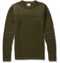 S.N.S. Herning Torso Waffle-Knit Wool Sweater | MR PORTER Knitting For Men, Men Knitwear, Mens Knitwear, Crew Neck Sweaters, Mens Knit, Mens Sweaters, Men's Knitwear, Outfits Hombre, Designer Knitwear