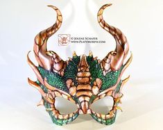 Horned Dragon, Masquerade Ball Masks, Cosplay Horns, Clay Objects, Mask Inspiration, Glow Jewelry, Cosplay Mask, Head Mask