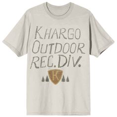 a white t - shirt with the words khargo outdoors reg div on it